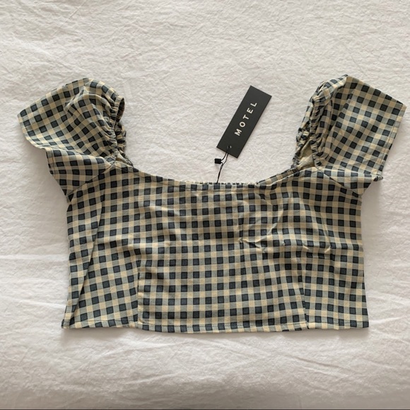 Motel Cindy Gingham Crop Top | Blue & Cream | NWT | Size L | Dolls Kill - Picture 4 of 5